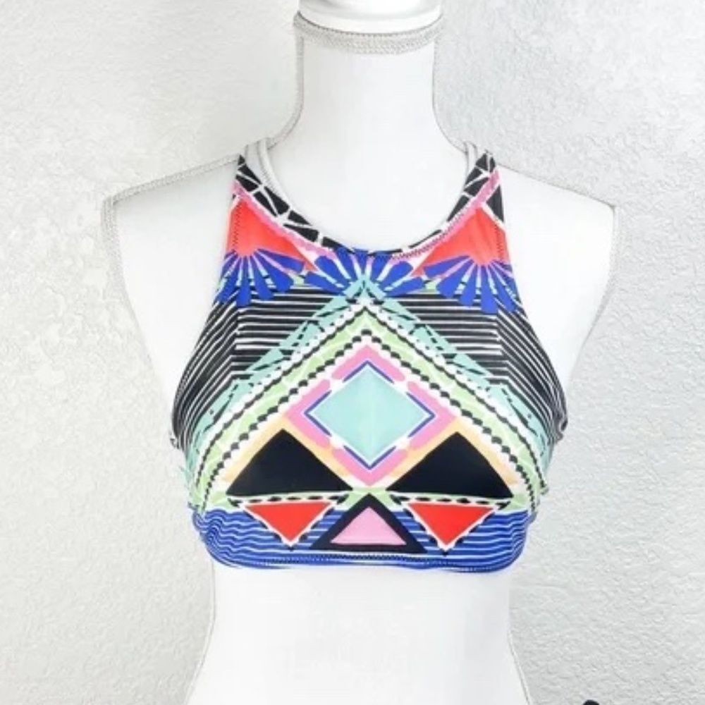 Aeropostale Blue Black Red Aztec Print Racerback Padded Bikini Top Size Small